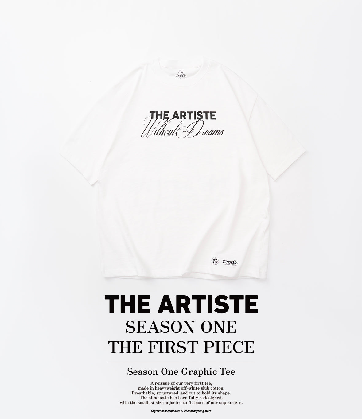 GREEN HOUSE x theradio “THE ARTISTE” SERIES HEAVY SLUB COTTON PRINT TEE — OFF WHITE