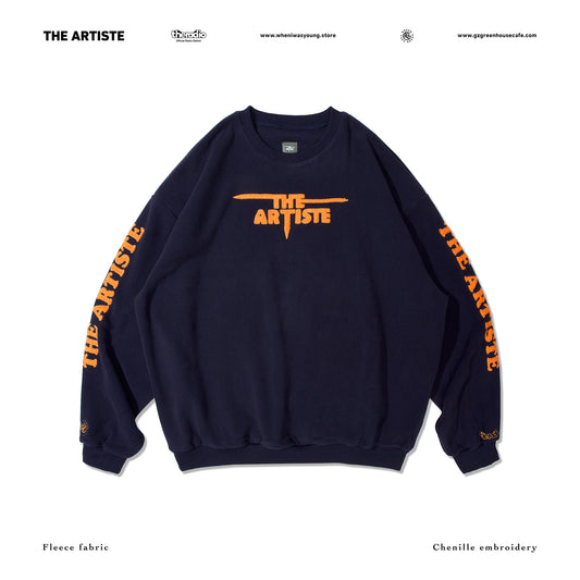 THE ARTISTE CREWNECK — NAVY / ORANGE