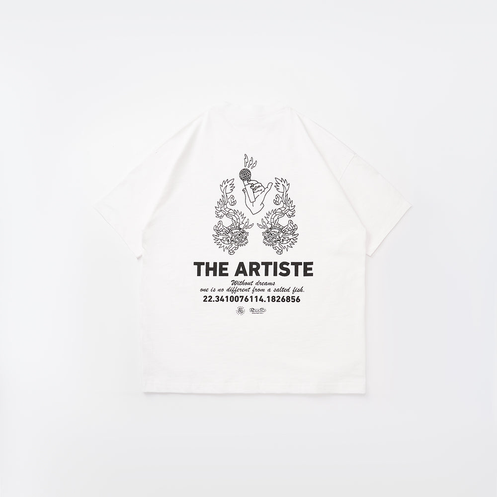 GREEN HOUSE x theradio “THE ARTISTE” SERIES HEAVY SLUB COTTON PRINT TEE — OFF WHITE